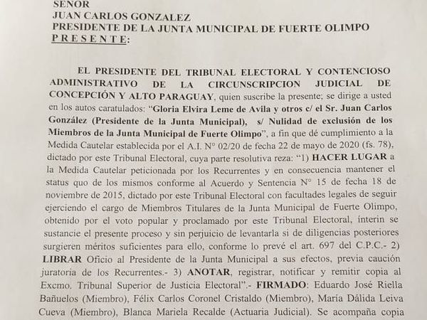 Ediles de Fuerte Olimpo recuperan sus bancas mediante un amparo judicial - Nacionales - ABC Color