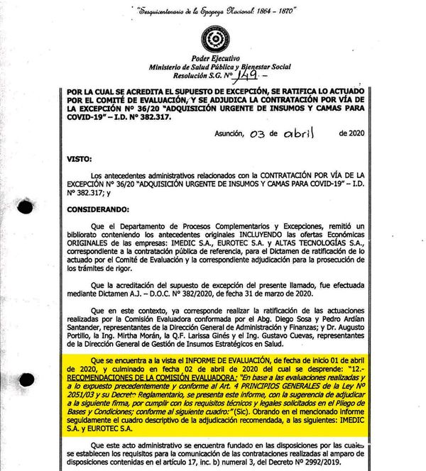 Comité evaluador no fue conformado oficialmente en las compras de Salud