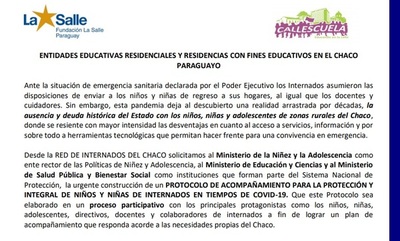 Red de internados del Chaco piden al MEC participar de protocolo para vuelta a clases