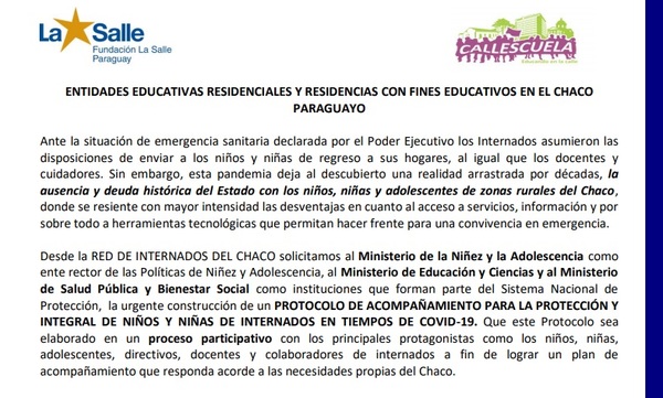 Red de internados del Chaco piden al MEC participar de protocolo para vuelta a clases