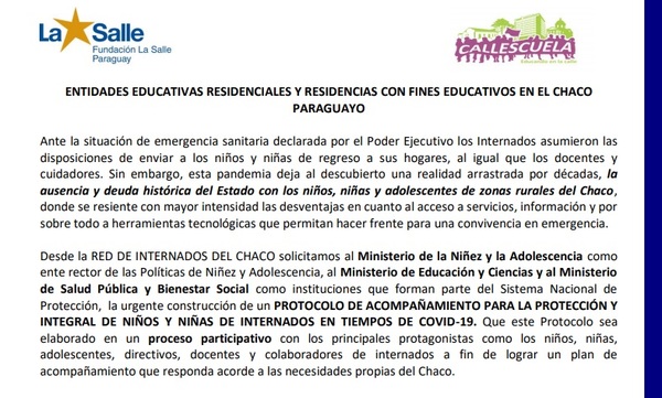Red de internados del Chaco piden al MEC participar de protocolo para vuelta a clases
