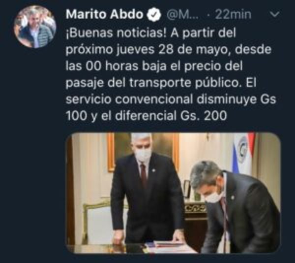 Marito oficializa baja de precio de pasaje desde este jueves