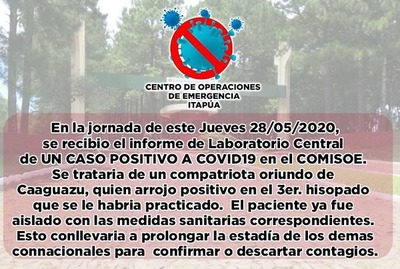 CONFIRMAN CASO POSITIVO EN COMISOE