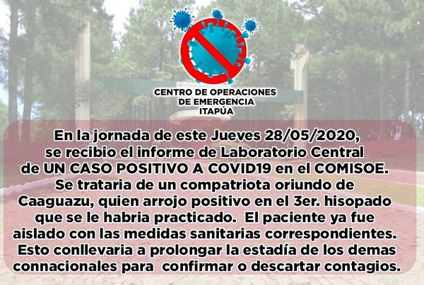 CONFIRMAN CASO POSITIVO EN COMISOE