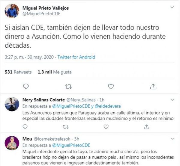 “Si aíslan a CDE, también dejen de llevar nuestro dinero a Asunción”, señala Prieto