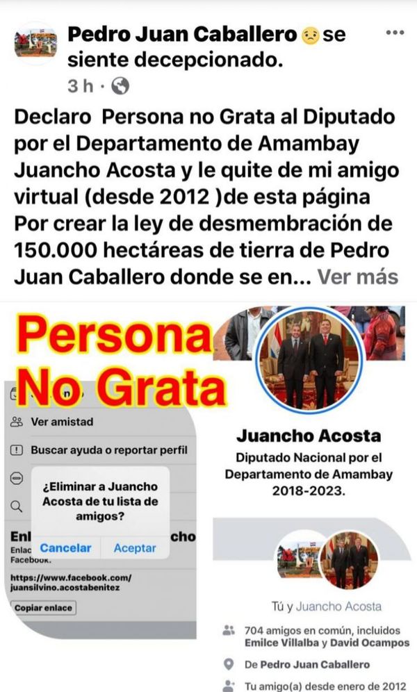 Declaran Persona no Grata en Facebook al diputado colorado Juancho Acosta