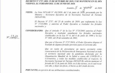 Feriado de la Paz del Chaco quedará en el 12 de junio
