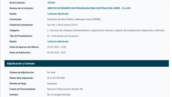 Salud pagó desinfecciones a un 23% de sobrecosto