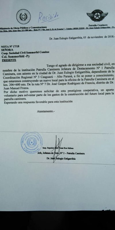 Jefe de patrulla caminera solicitó aporte a colonos - Campo 9 Noticias