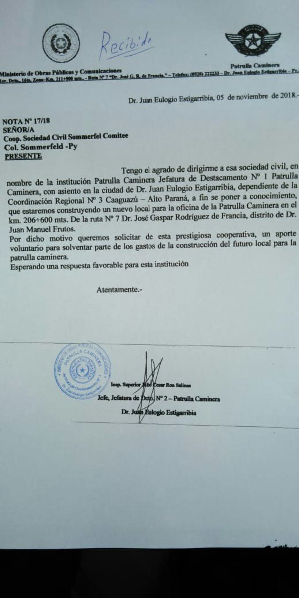 Jefe de patrulla caminera solicitó aporte a colonos - Campo 9 Noticias