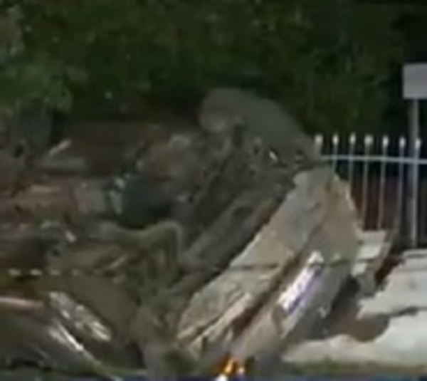 Policía derriba muralla tras chocar contra un árbol - Paraguay.com
