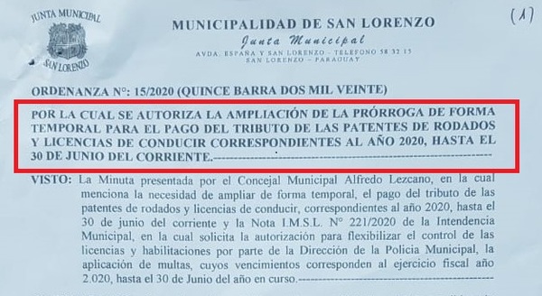 Pago sin multas de patente de vehículos y licencias de conducir hasta fin de junio » San Lorenzo PY