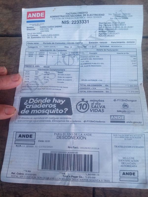 Denuncian otro caso de sobrefacturación de la ANDE - Nacionales - ABC Color