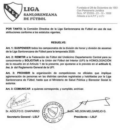 Liga Sanlorenzana de Fútbol: Solicitan la suspensión total del torneo 2020 » San Lorenzo PY