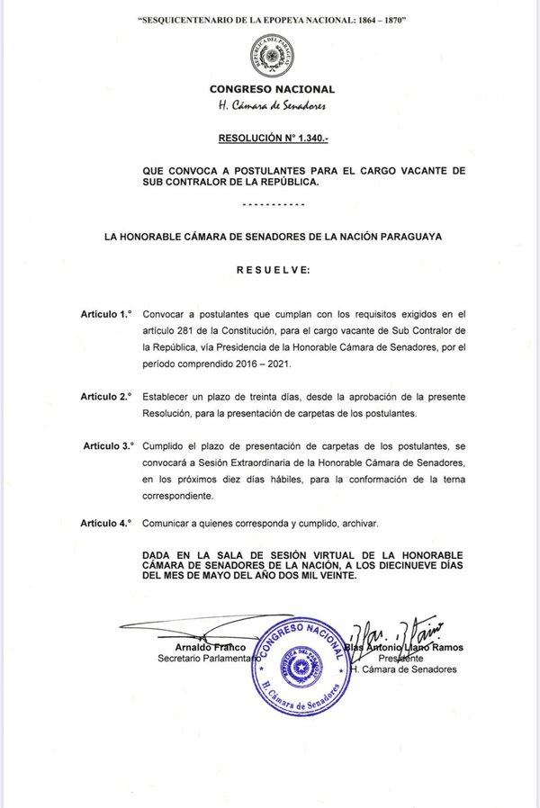 Constitucionales del Senado inicia proceso de elección del subcontralor de la República - ADN Paraguayo