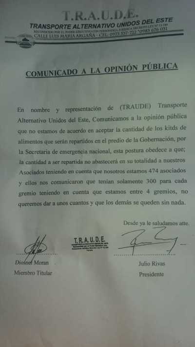 No aceptaron kits de alimentos de la SEN