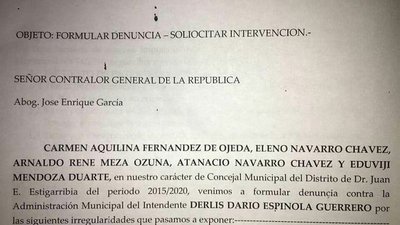 Concejales opositores presentan denuncia en la Contraloria en contra de la Municipalidad de J.E.E - Campo 9 Noticias
