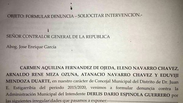 Concejales opositores presentan denuncia en la Contraloria en contra de la Municipalidad de J.E.E - Campo 9 Noticias