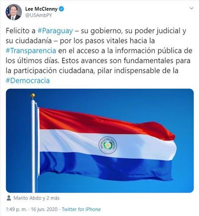 Embajador de EE.UU. felicita a Paraguay por avances en la transparencia gubernamental - Nacionales - ABC Color