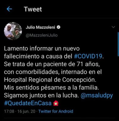 Fallece primer paciente con Covid-19 en Concepción
