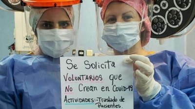 Enfermeras buscan ‘voluntarios que no crean en COVID-19’
