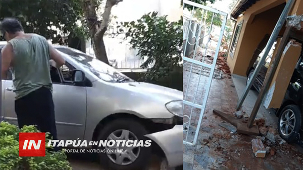 EN REVERSA, AUTOMÓVIL TERMINA DERRIBANDO MURALLA Y CAUSANDO DESTROZOS EN UNA VIVIENDA