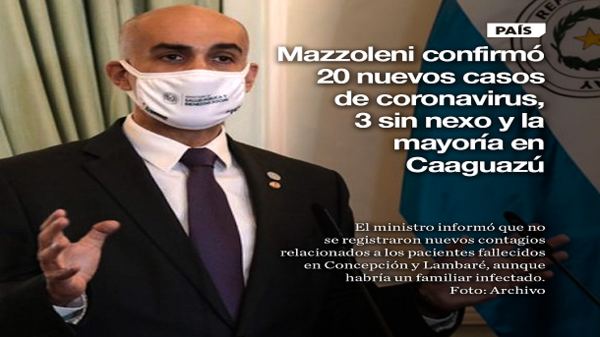Mazzoleni confirmó 20 nuevos casos de coronavirus, 3 sin nexo y la mayoría en Caaguazú