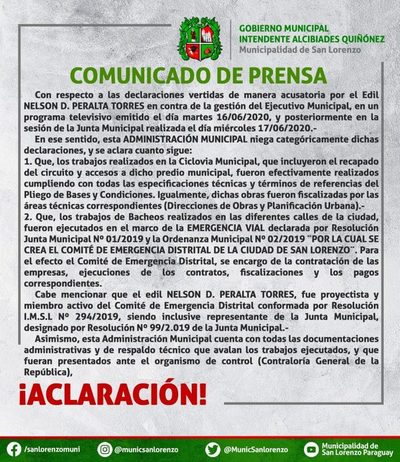 Concejal dice que intendente miente y que aún falta más denuncias » San Lorenzo PY