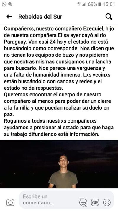 Familiares de un joven que ayer cayó al río Paraguay exigen ayuda de las autoridades para la búsqueda  - Nacionales - ABC Color