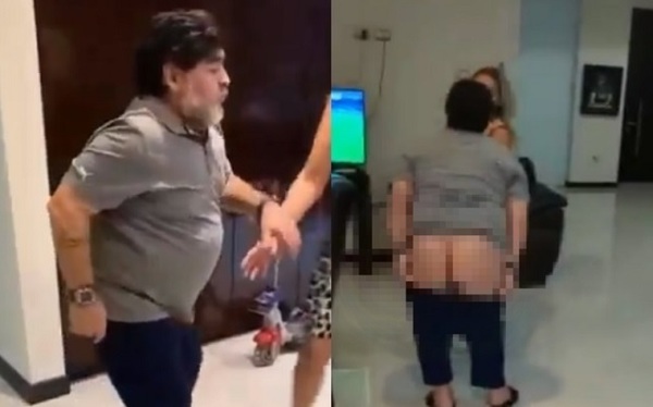 Maradona es viral por video en el que baila borracho y muestra la cola  