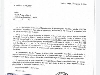 Denuncian supuesto planillerismo docente en Alto Paraguay