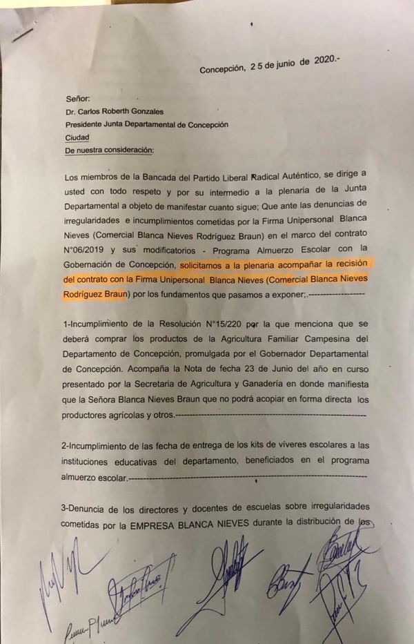 Piden anular  contrato con proveedora de alimentos - Interior - ABC Color