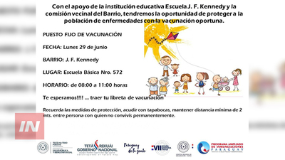 ANUNCIAN PUESTO VACUNATORIO EN ESCUELA KENNEDY DE ENCARNACIÓN.