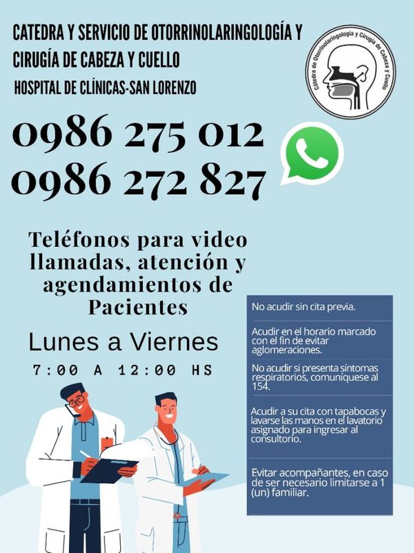 Servicio de Otorrinolaringología habilita atenciones por videollamadas » San Lorenzo PY
