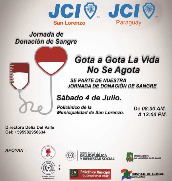 Habrá jornada de donación de sangre en el Policlínico Municipal » San Lorenzo PY