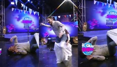 La caída de Junior jugando "carrera vosa" - Teleshow