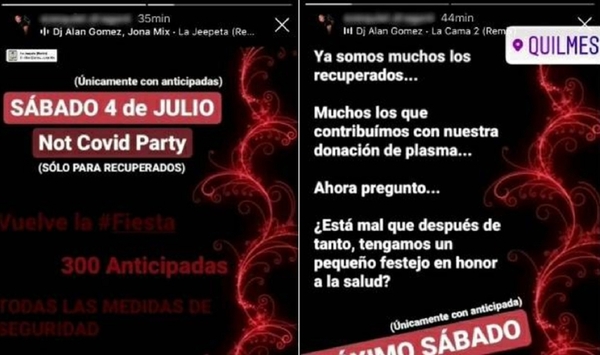 "Not Covid Party”: organizan una fiesta clandestina para personas recuperadas de coronavirus en Argentina » Ñanduti