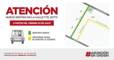 Calle Tte. Zotti cambia de sentido desde este viernes