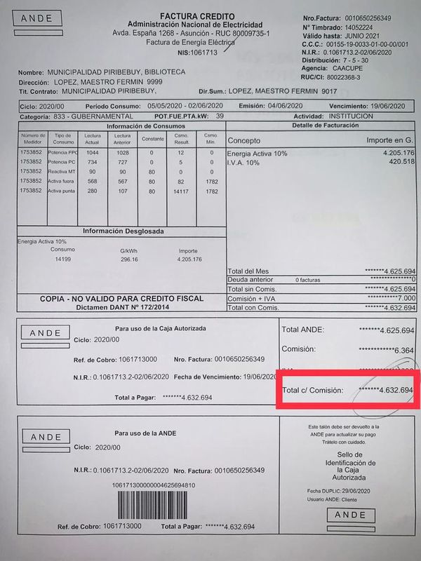 Comuna repudia millonaria sobrefacturación de la ANDE - Nacionales - ABC Color