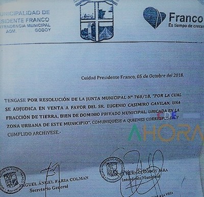 NEGOCIADO de US$ 1 millón con un terreno municipal en FRANCO