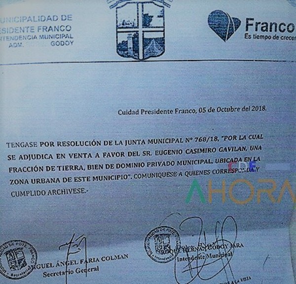 NEGOCIADO de US$ 1 millón con un terreno municipal en FRANCO