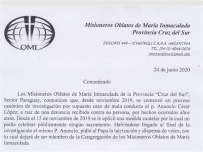 Cura denunciado pidió al papa su pase a retiro