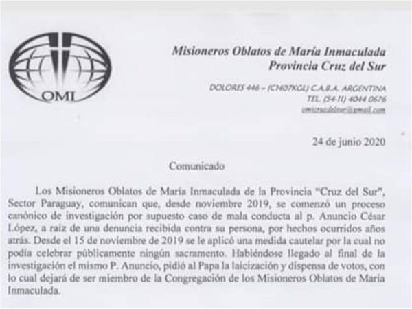 Cura denunciado pidió al papa su pase a retiro
