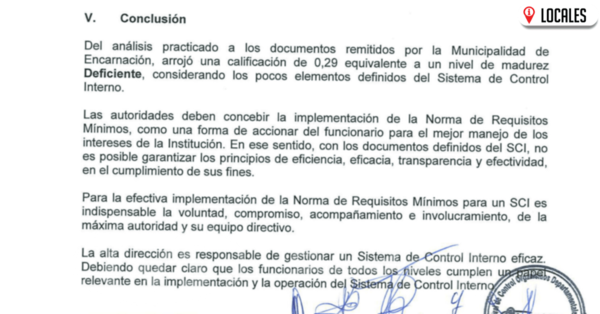 Contraloría califica sistema de control deficiente y muchas dudas en la gestión municipal en Encarnación