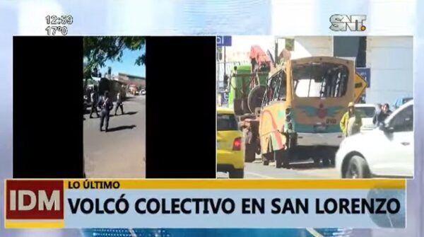 Bus vuelca en San Lorenzo a causa de choque