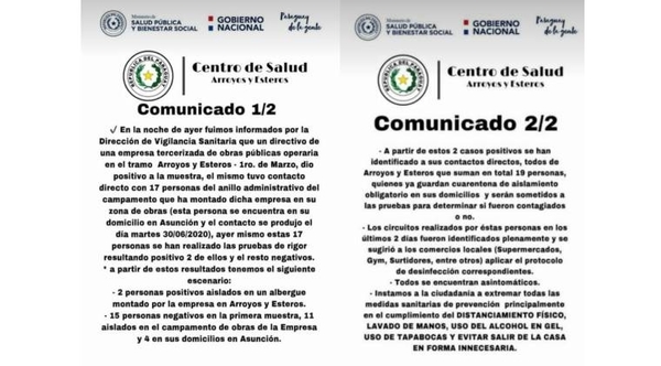 HOY / Confirman casos positivos de COVID-19 en Arroyos y Esteros: más de 30 personas van cuarentena