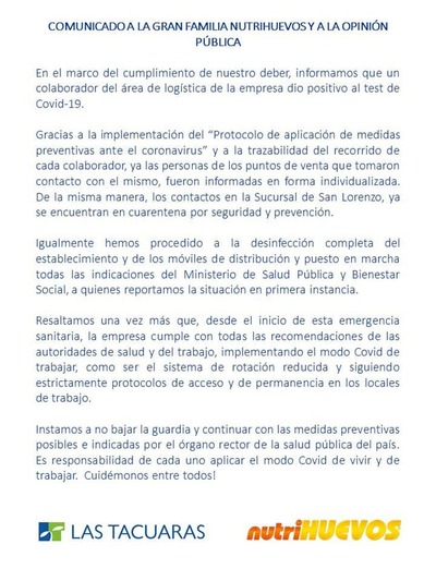 Reducto: Productora de huevos demuestra responsabilidad en tema COVID-19 » San Lorenzo PY