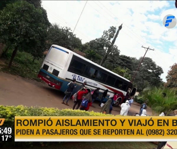 Dio positivo a coronavirus y viajó en bus hasta el interior del país