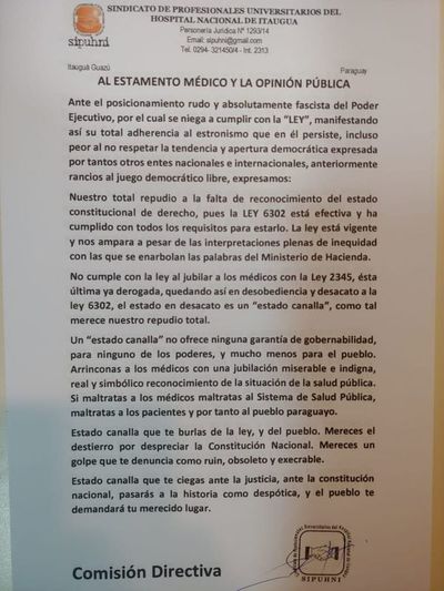 Médicos del Hospital de Itauguá van a asamblea para oficializar huelga  - Nacionales - ABC Color