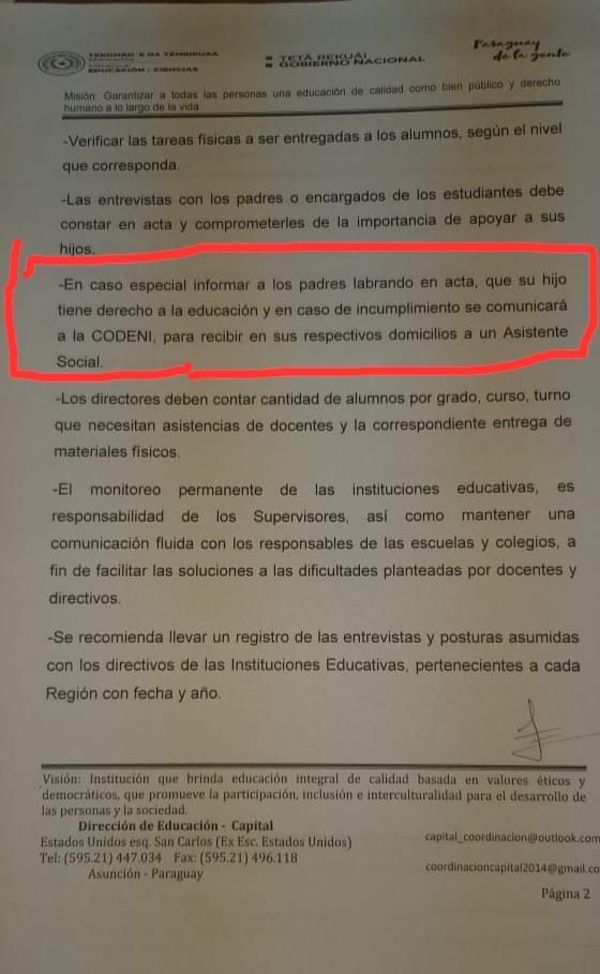 Amenazan con intervención de Codeni en caso de estudiantes que no entreguen la tarea - Nacionales - ABC Color